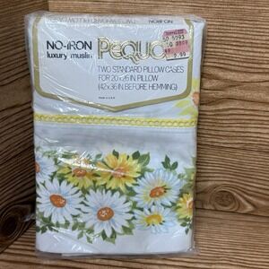 VTG Pequot No-Iron Luxury Muslin Daisy Floral Standard Pillow Cases NOS 2pc Set